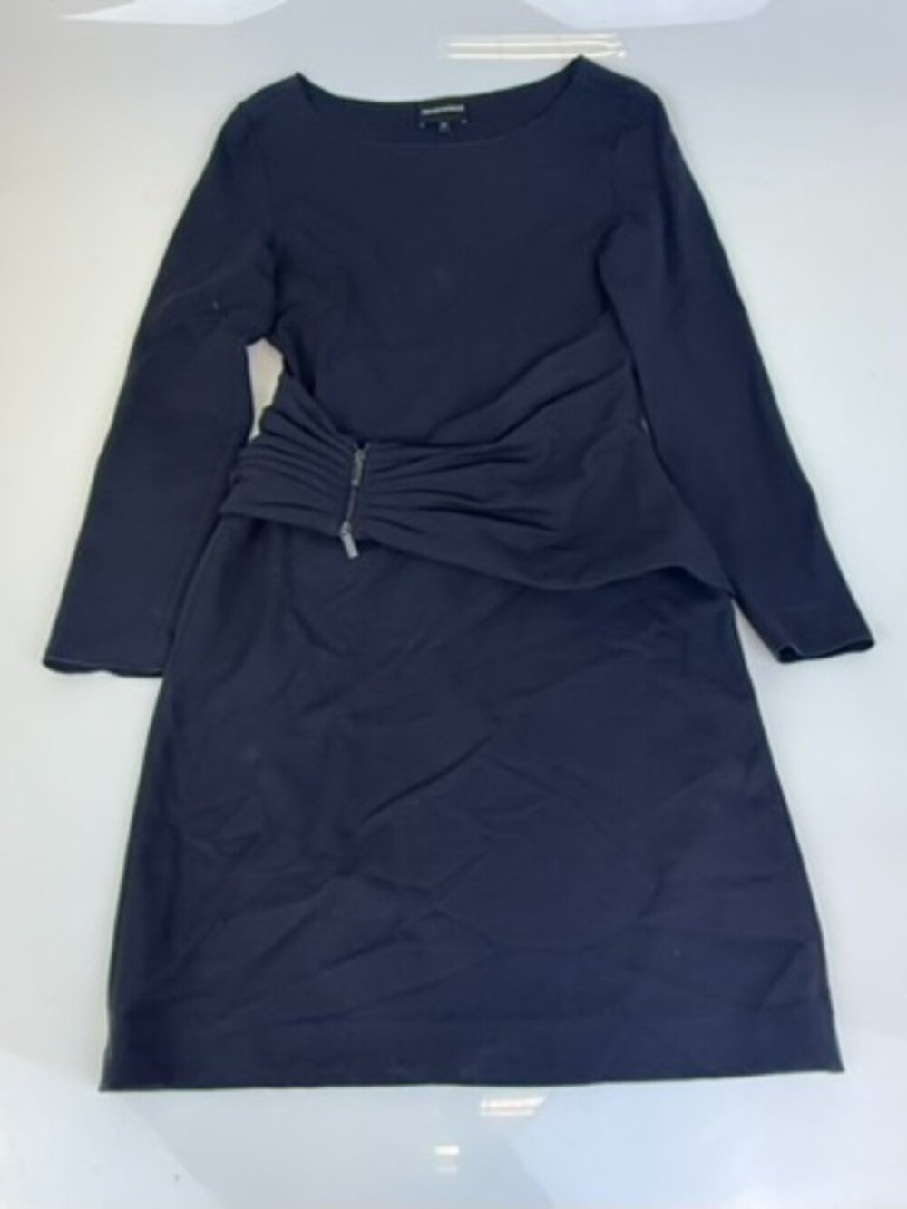 Emporio Armani Navy Blue Draped Bateau-Neck Jersey Dress J5-4